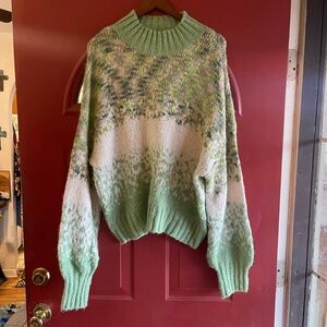 Aerie Green and Cream Cowl Neck Sweater